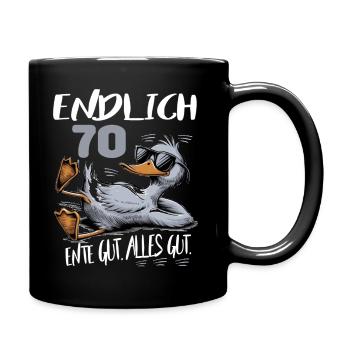 Geburtstag Ente Gut Alles Gut 70 Jahre Comic - Tasse einfarbig - Schwarz - Rechts
