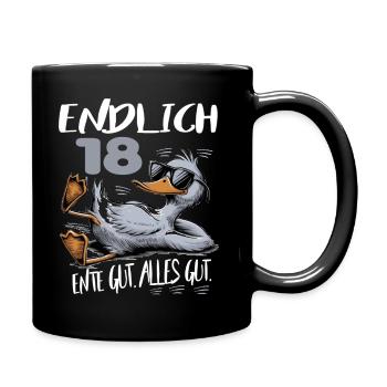 Geburtstag Ente Gut Alles Gut 18 Jahre Comic - Tasse einfarbig - Schwarz - Rechts