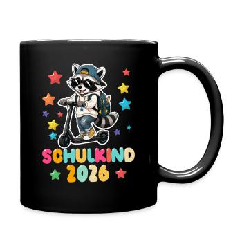 Einschulung Schulkind 2026 Junge Mädchen Waschbär - Tasse einfarbig - Schwarz - Rechts