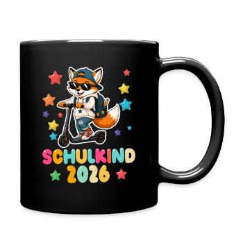 Einschulung Schulkind 2026 Junge Mädchen Fuchs - Tasse einfarbig - Schwarz - Rechts