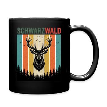 Ein Hirsch im Wald mit Vögel Natur Schwarzwald - Tasse einfarbig - Schwarz - Rechts