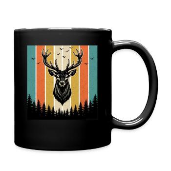 Une tête de cerf dans la forêt, avec des oiseaux et des arbres nature - Mug uni - noir - Droite