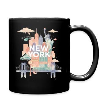 Pastel New York Skyline Watercolor - Full Colour Mug - black - Right