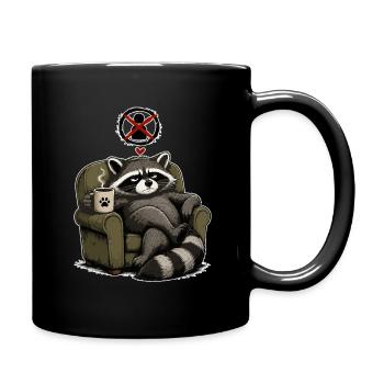 Coffee loving raccoon in armchair - Full Colour Mug - black - Right
