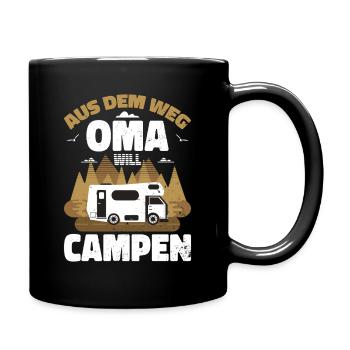 Aus dem Weg Oma campt - Tasse einfarbig - Schwarz - Rechts