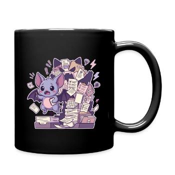 Une chauve-souris mignonne et une montagne de paperasse - Mug uni - noir - Droite