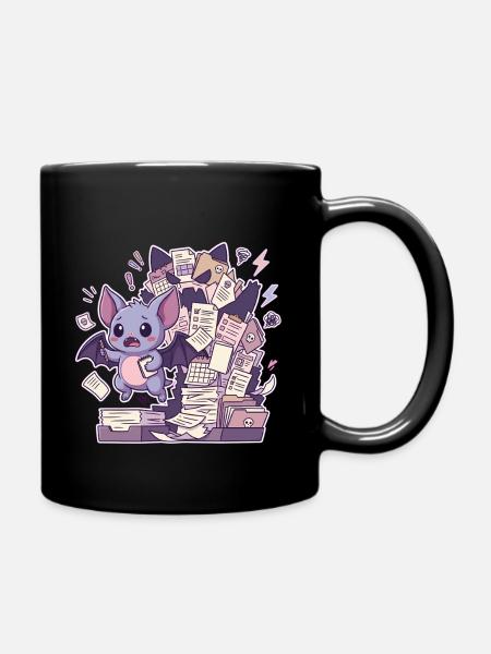 Süße Fledermaus und ein Berg Papierkram - Tasse einfarbig - Schwarz