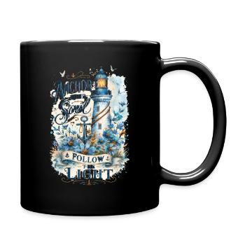Anchor Your Soul – Lighthouse Watercolor - Full Colour Mug - black - Right