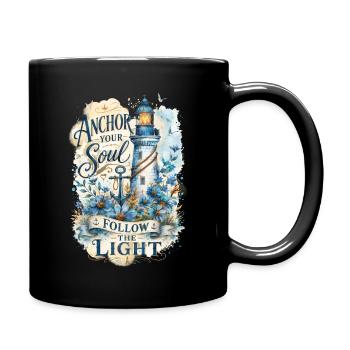 Anchor Your Soul – Leuchtturm Aquarell - Tasse einfarbig - Schwarz - Rechts