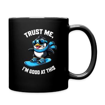 Penguin on Snowboard Winter Sports Saying - Full Colour Mug - black - Right