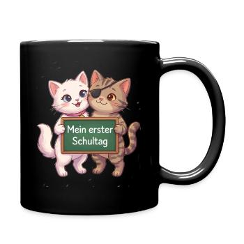 Mein erster Schultag Katzenduo - Tasse einfarbig - Schwarz - Rechts