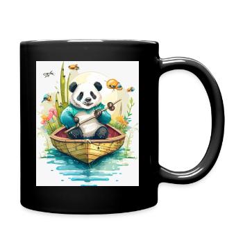 Panda-Ruderboot in Blüte - Tasse einfarbig - Schwarz - Rechts