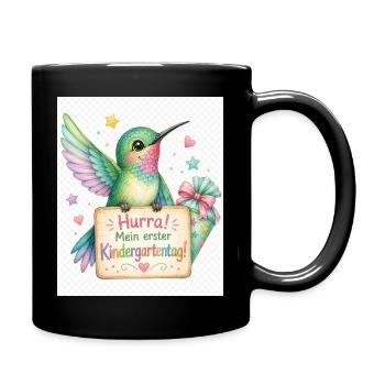 Hurra: Erster Kindergartenstart - Tasse einfarbig - Schwarz - Rechts