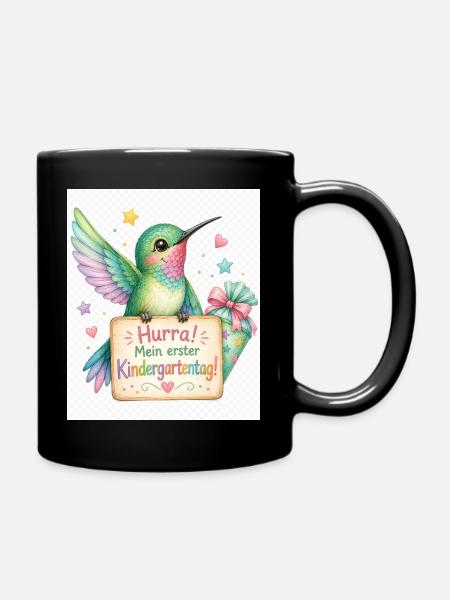 Hurra: Erster Kindergartenstart - Tasse einfarbig - Schwarz