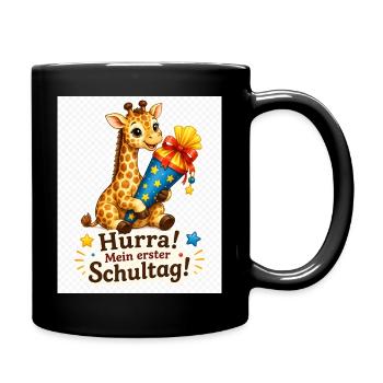 Giraffe feiert ersten Schultag - Tasse einfarbig - Schwarz - Rechts