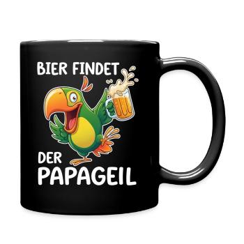 Bier findet der Papa geil – Papagei Shirt - Tasse einfarbig - Schwarz - Rechts