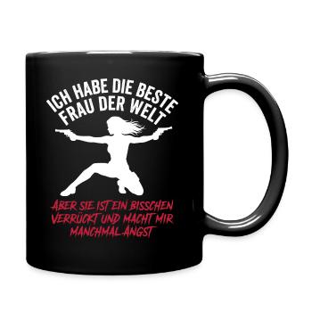 Beste Frau der Welt Verrückt Ehemann Spruch - Tasse einfarbig - Schwarz - Rechts