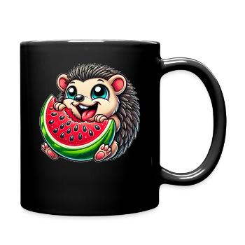 Niedlicher Igel Isst Wassermelone Sommer Fruchtig  - Tasse einfarbig - Schwarz - Rechts