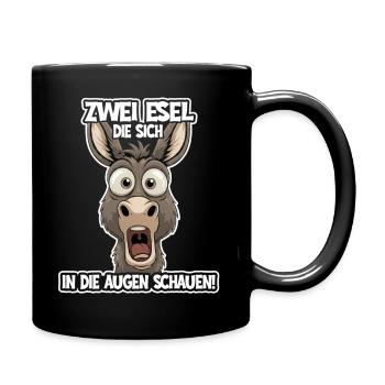 Zwei Esel schauen sich an – Lustiger Spruch - Tasse einfarbig - Schwarz - Rechts