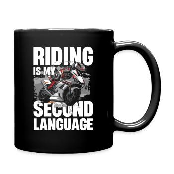 Motorcycling is my second language - Full Colour Mug - black - Right