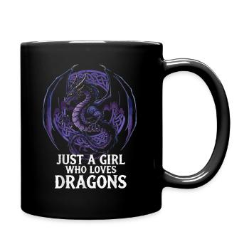 Mädchen liebt Drachen Grafik - Tasse einfarbig - Schwarz - Rechts