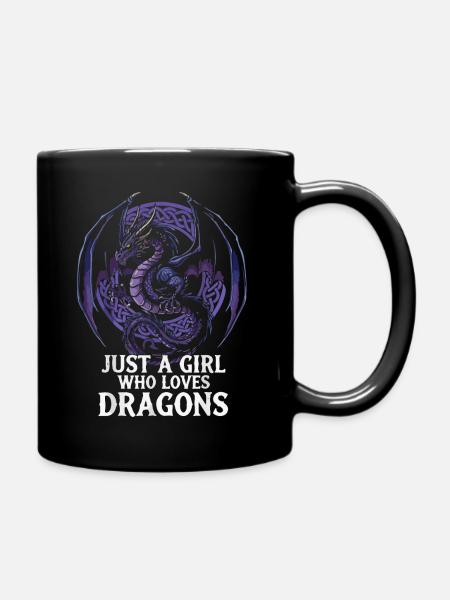 Mädchen liebt Drachen Grafik - Tasse einfarbig - Schwarz