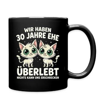 Katzen Duo: 30 Jahre Ehe - Tasse einfarbig - Schwarz - Rechts