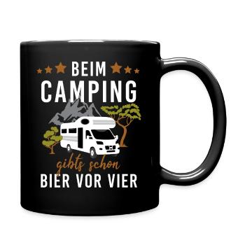 Beim Camping – Bier vor Vier! Wohnwagen - Tasse einfarbig - Schwarz - Rechts