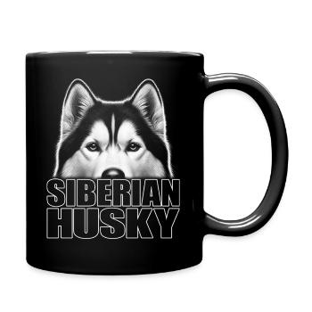 Husky Porträt mit Schriftzug Siberian Husky - Tasse einfarbig - Schwarz - Rechts