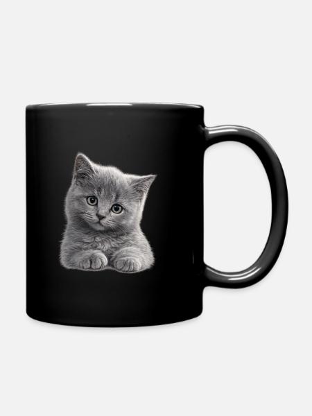 Kuscheliges Graues Kätzchen - Tasse einfarbig - Schwarz