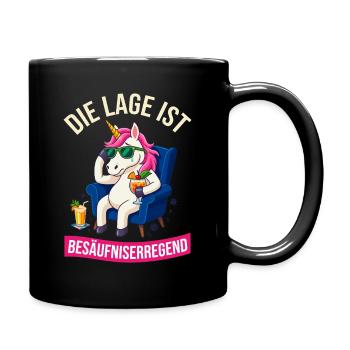 Einhorn Die Lage ist besäufniserregend - Tasse einfarbig - Schwarz - Rechts