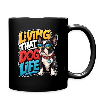 Boston Terrier - Tasse einfarbig - Schwarz - Rechts
