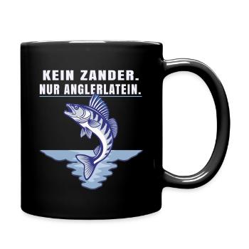 Kein Zander nur Anglerlatein – Angler Spruch - Tasse einfarbig - Schwarz - Rechts