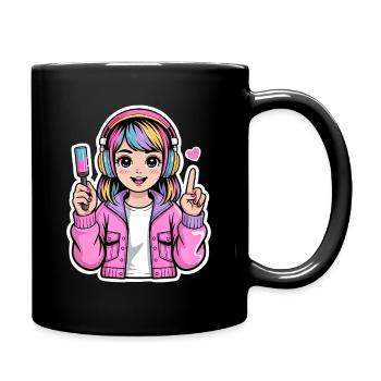 Fille Kawaii avec des écouteurs - Mug uni - noir - Droite