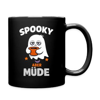Spooky aber müde – Halloween-Geist mit Kaffee - Tasse einfarbig - Schwarz - Rechts