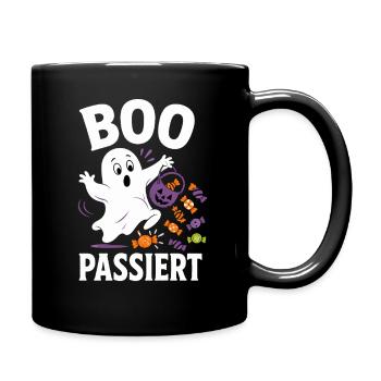 Boo passiert – Halloween-Geist mit Bonbons - Tasse einfarbig - Schwarz - Rechts