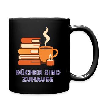 Bücher sind Zuhause Motiv - Tasse einfarbig - Schwarz - Rechts