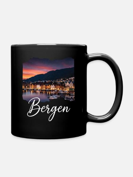 Bergen Hafenabend - Tasse einfarbig - Schwarz