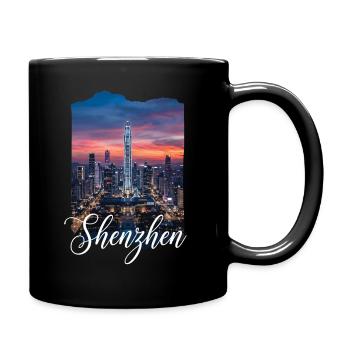 Shenzhen Skyline Evening Light - Full Colour Mug - black - Right