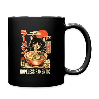 Hopless Ramentic - schwarze Katze isst Ramen - Tasse einfarbig - Schwarz - Rechts