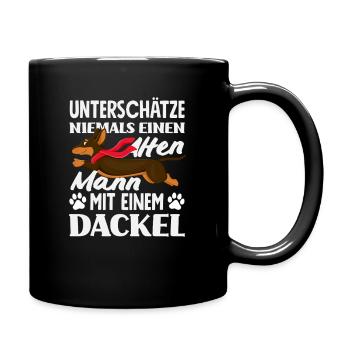 Alter Mann Mit Einem Dackel - Tasse einfarbig - Schwarz - Rechts