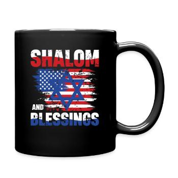 Shalom and Blessing Freedom Israel USA Flag - Full Colour Mug - black - Right