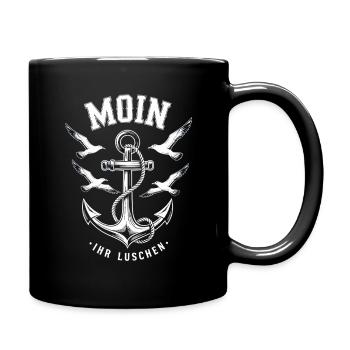 Moin Ihr Luschen Anker Möwen Maritimer Gruß - Tasse einfarbig - Schwarz - Rechts