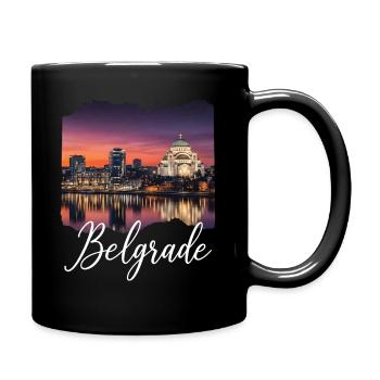 Belgrade Dusk Skyline - Full Colour Mug - black - Right