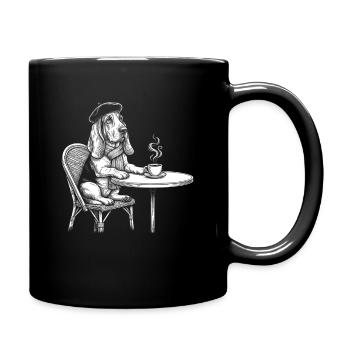 Basset Hound French Cafe - Cute Dog Mom Paris - Full Colour Mug - black - Right