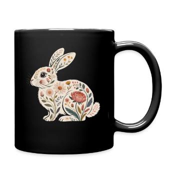Floral rabbit with plant pattern - Full Colour Mug - black - Right