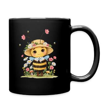 Cute bee with flower hat and garden motif for - Full Colour Mug - black - Right
