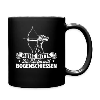 Bogensport Die Chefin will Bogenschießen - Tasse einfarbig - Schwarz - Rechts