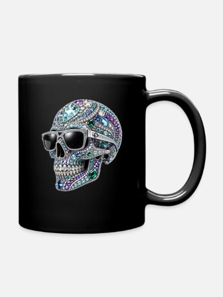 Crâne en bijou avec lunettes de soleil - Mug uni - noir