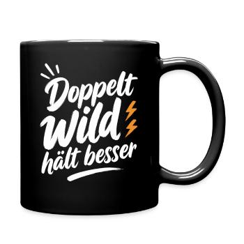 Doppelt Wild hält besser – Spruch für Paare - Tasse einfarbig - Schwarz - Rechts